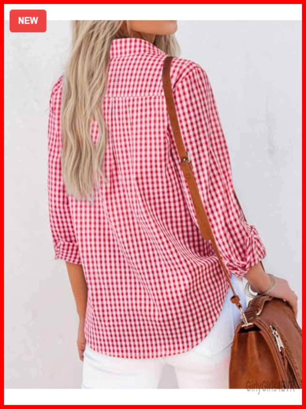 Womens Cotton Gingham Button Down Shirt Long Sleeve Collared Blouse